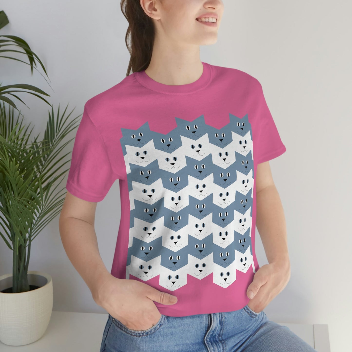 Cats Pattern Anime Cartoon Unisex Jersey Short Sleeve T-Shirt Ichaku [Perfect Gifts Selection]