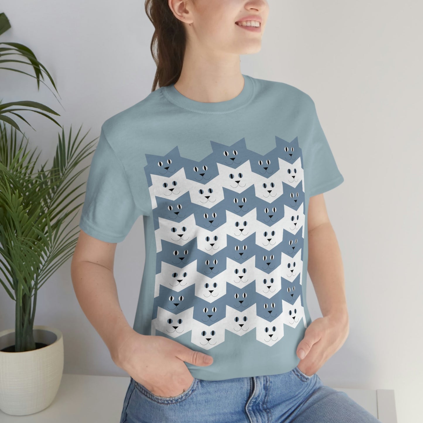 Cats Pattern Anime Cartoon Unisex Jersey Short Sleeve T-Shirt Ichaku [Perfect Gifts Selection]