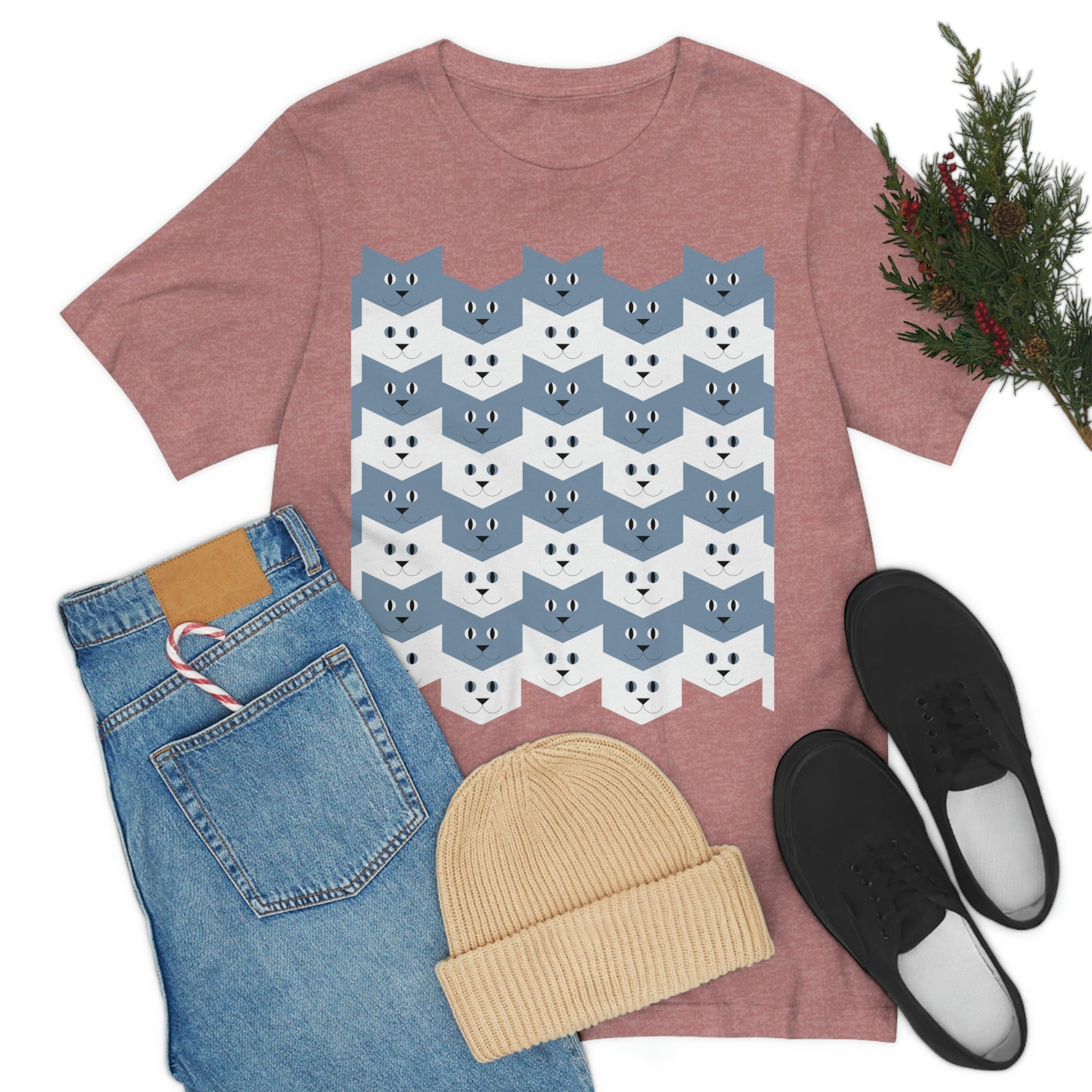 Cats Pattern Anime Cartoon Unisex Jersey Short Sleeve T-Shirt Ichaku [Perfect Gifts Selection]