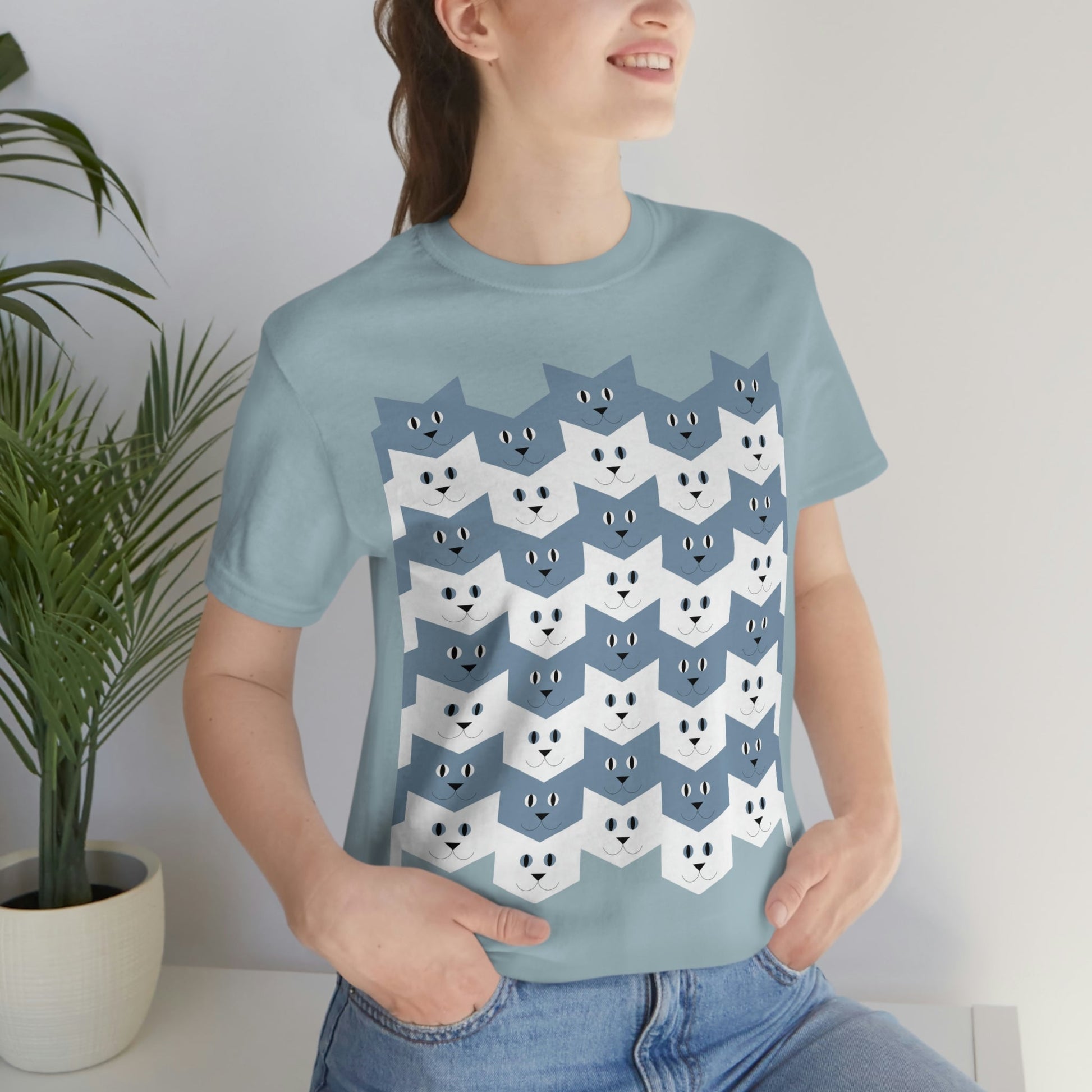 Cats Pattern Anime Cartoon Unisex Jersey Short Sleeve T-Shirt Ichaku [Perfect Gifts Selection]