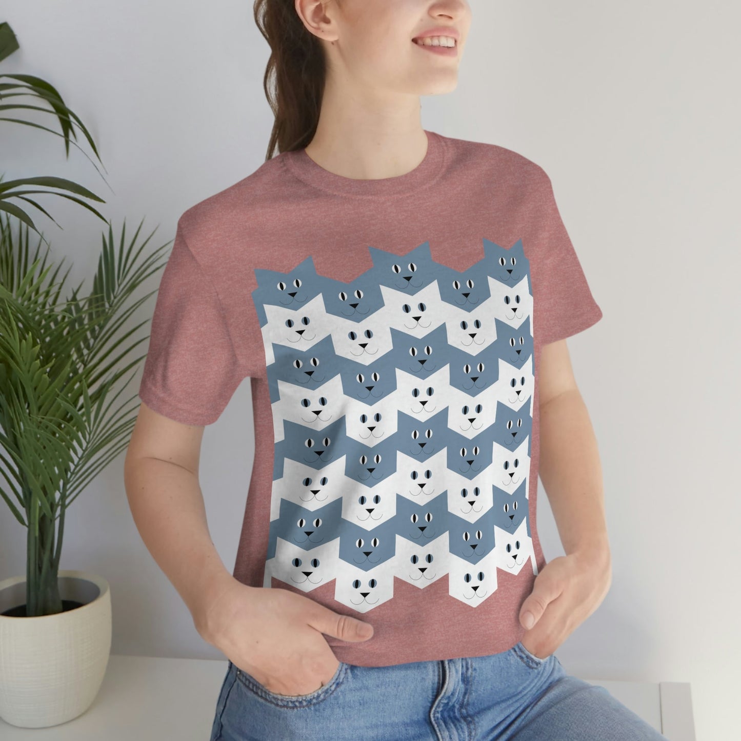 Cats Pattern Anime Cartoon Unisex Jersey Short Sleeve T-Shirt Ichaku [Perfect Gifts Selection]