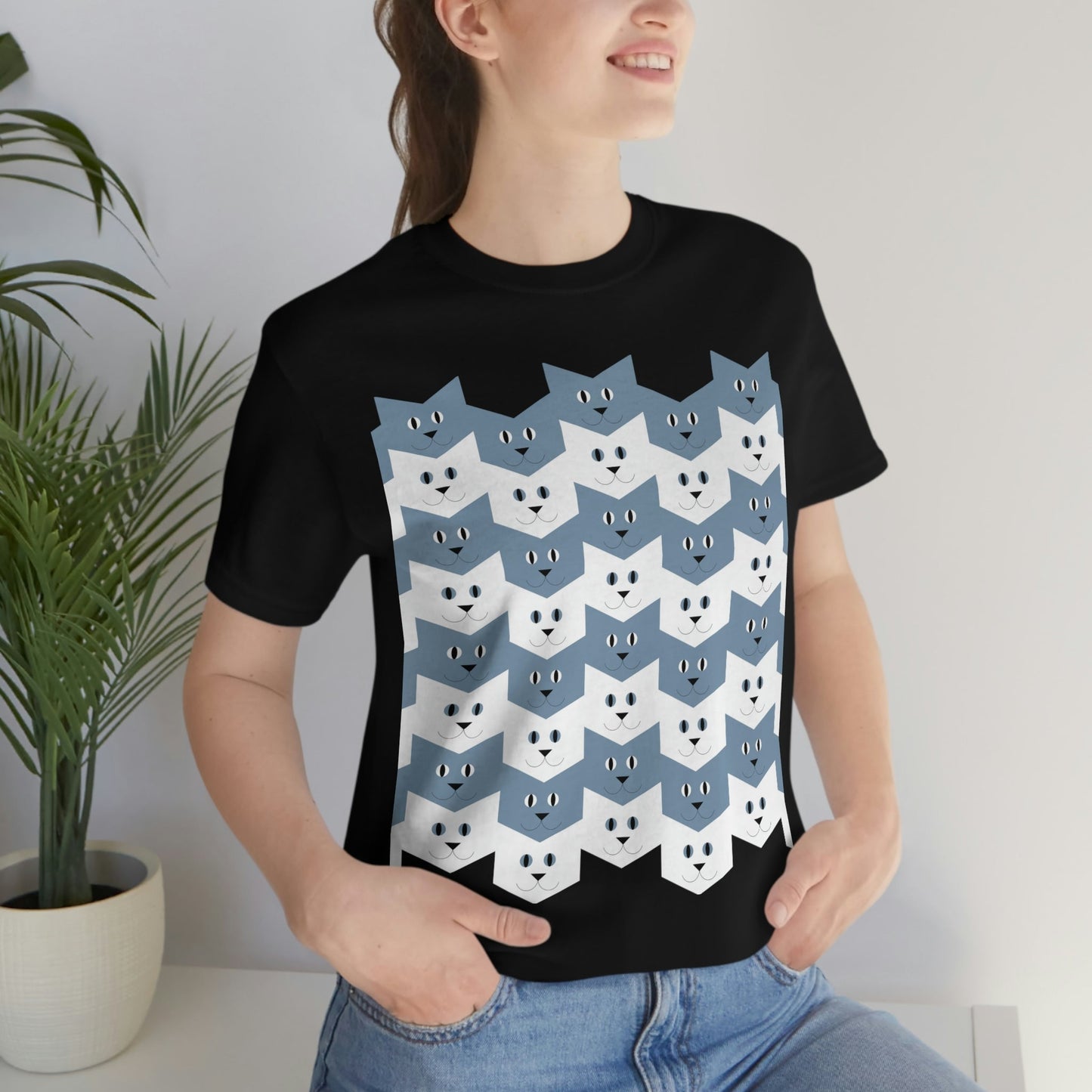 Cats Pattern Anime Cartoon Unisex Jersey Short Sleeve T-Shirt Ichaku [Perfect Gifts Selection]