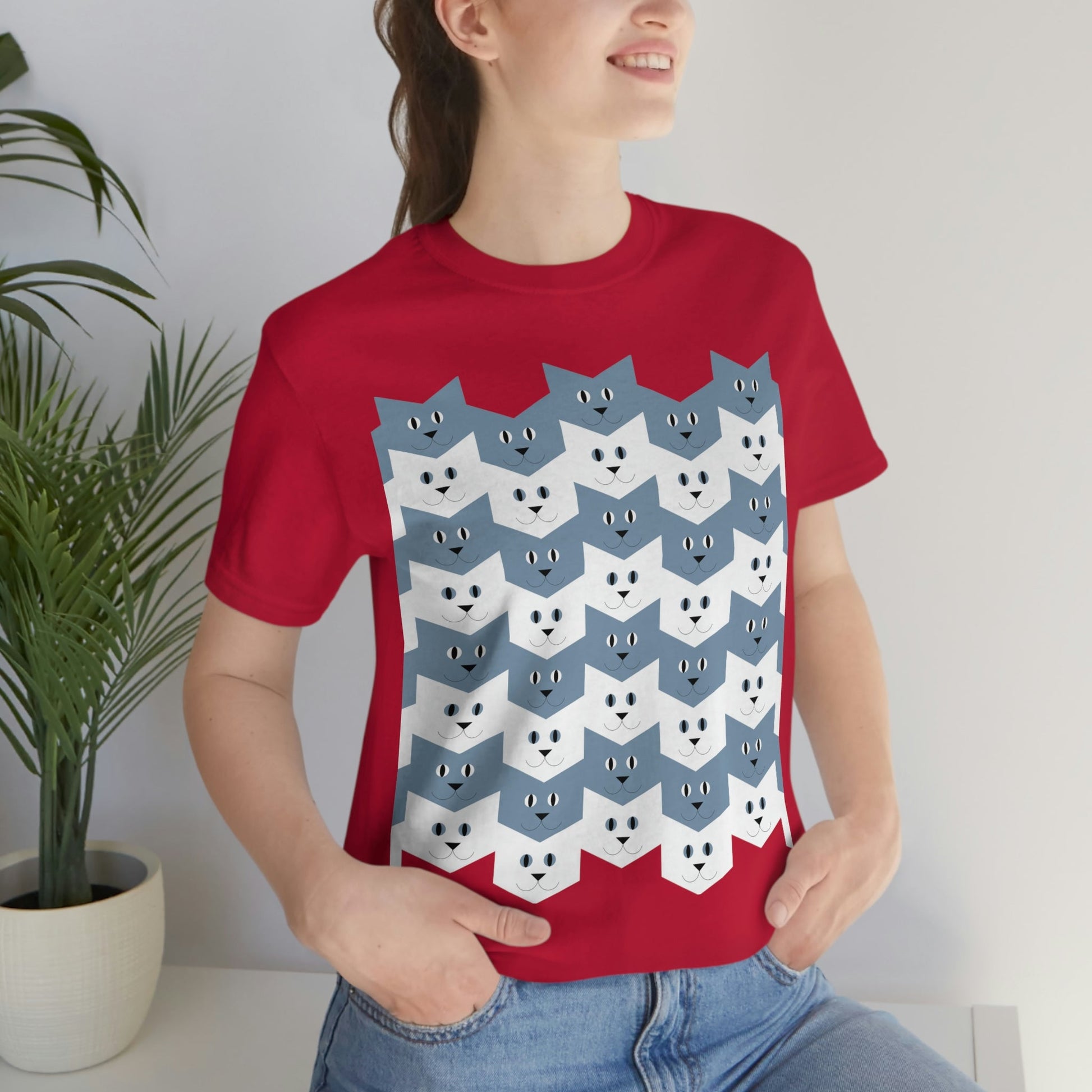 Cats Pattern Anime Cartoon Unisex Jersey Short Sleeve T-Shirt Ichaku [Perfect Gifts Selection]