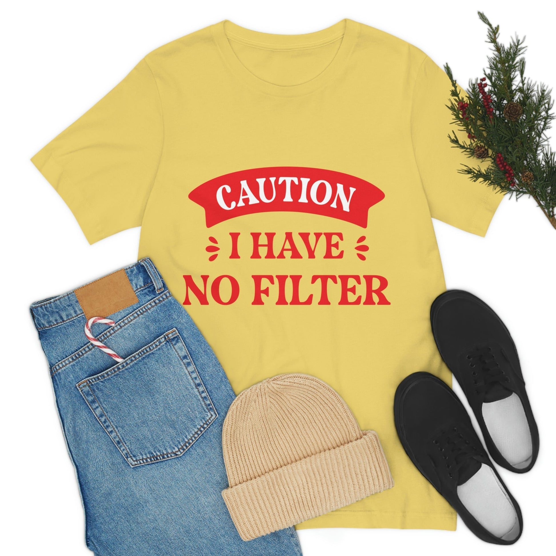 Caution I Have No Filter Humor Quotes Unisex Jersey Short Sleeve T-Shirt Ichaku [Perfect Gifts Selection]