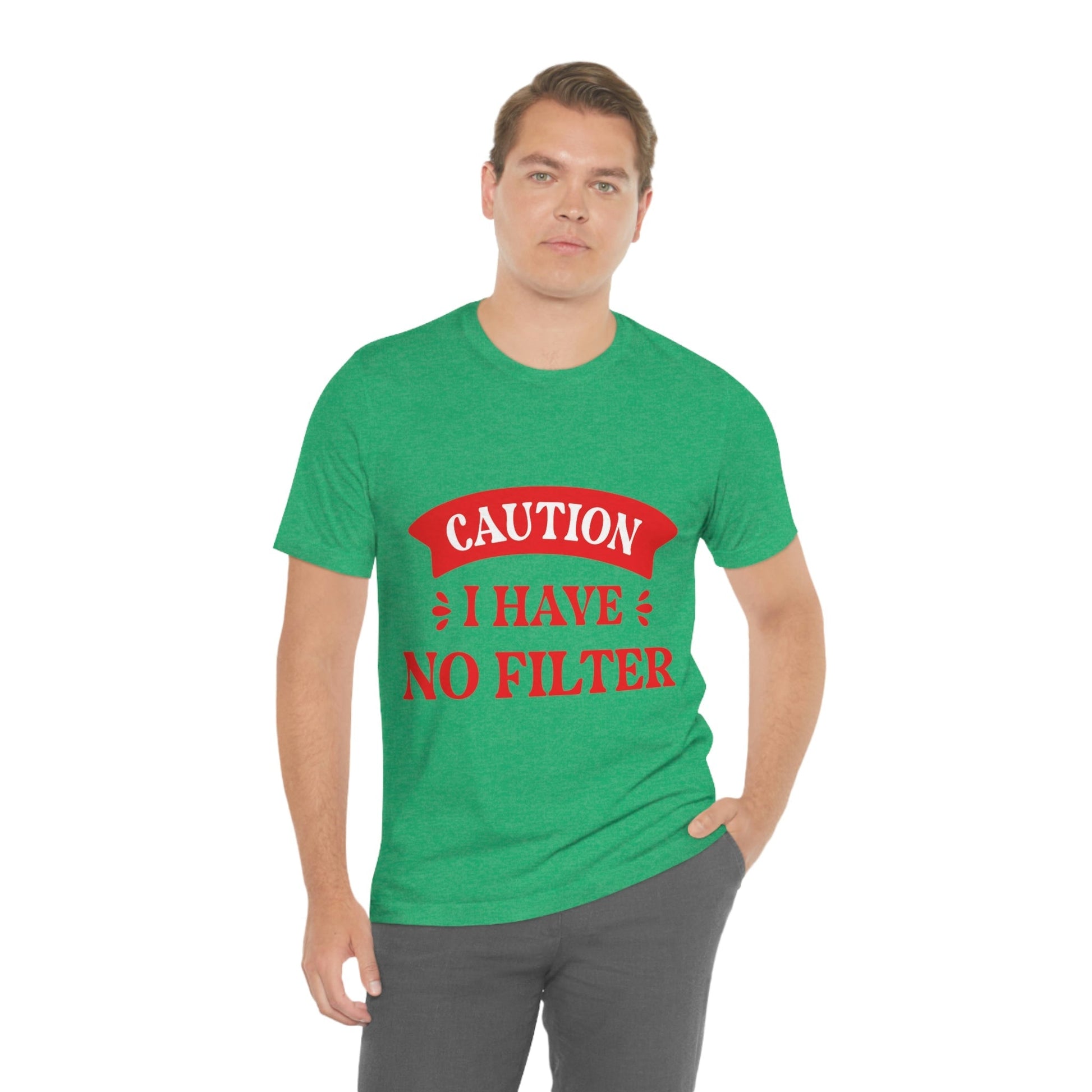 Caution I Have No Filter Humor Quotes Unisex Jersey Short Sleeve T-Shirt Ichaku [Perfect Gifts Selection]