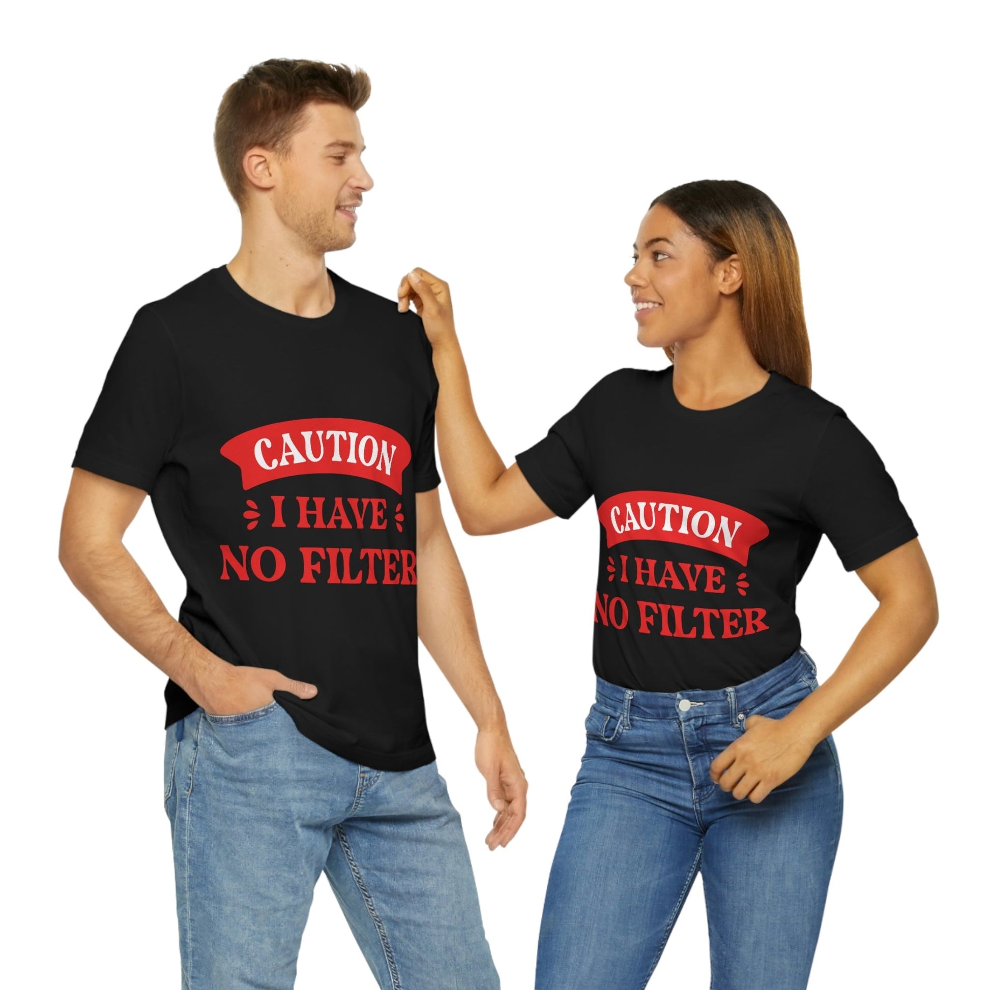 Caution I Have No Filter Humor Quotes Unisex Jersey Short Sleeve T-Shirt Ichaku [Perfect Gifts Selection]