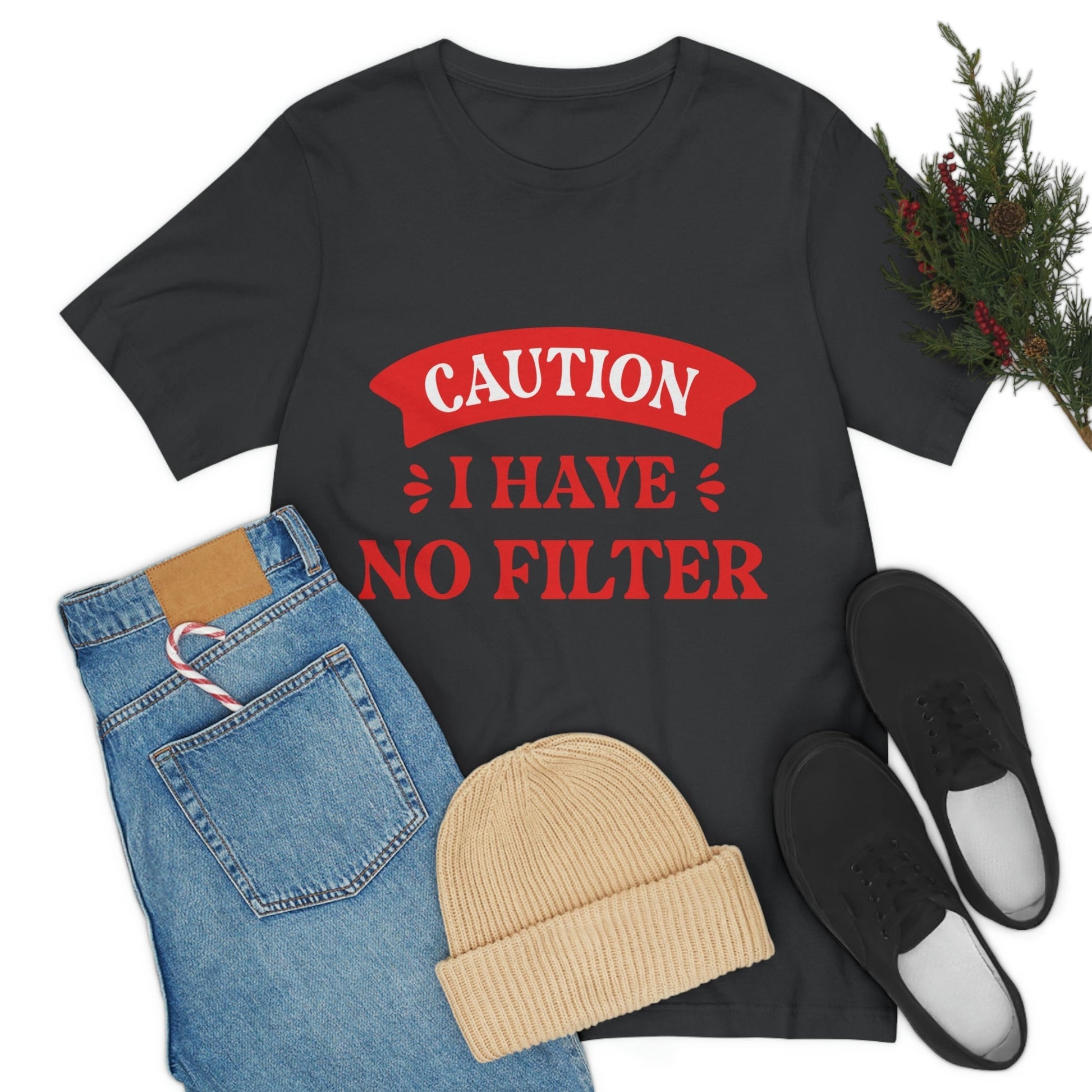 Caution I Have No Filter Humor Quotes Unisex Jersey Short Sleeve T-Shirt Ichaku [Perfect Gifts Selection]