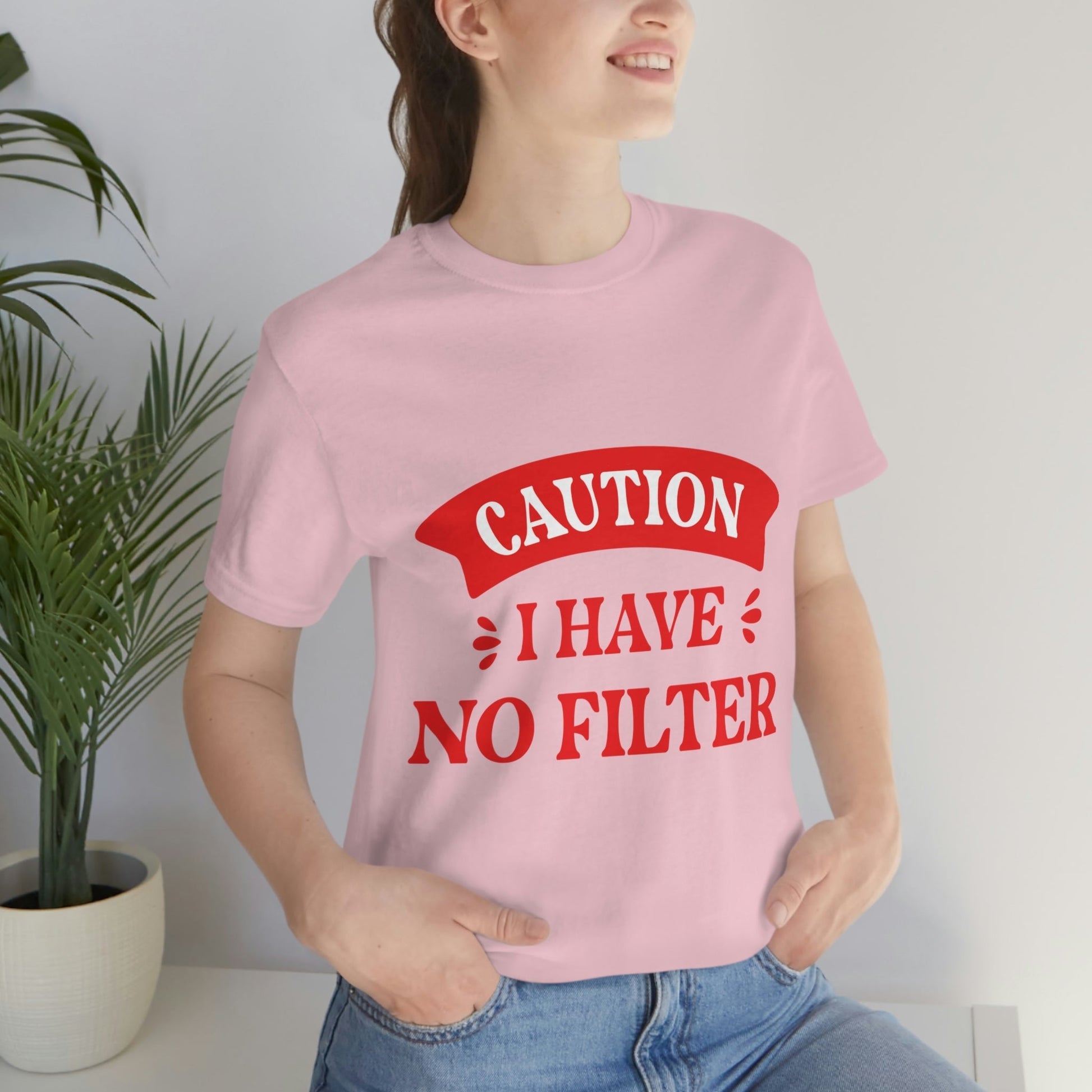 Caution I Have No Filter Humor Quotes Unisex Jersey Short Sleeve T-Shirt Ichaku [Perfect Gifts Selection]