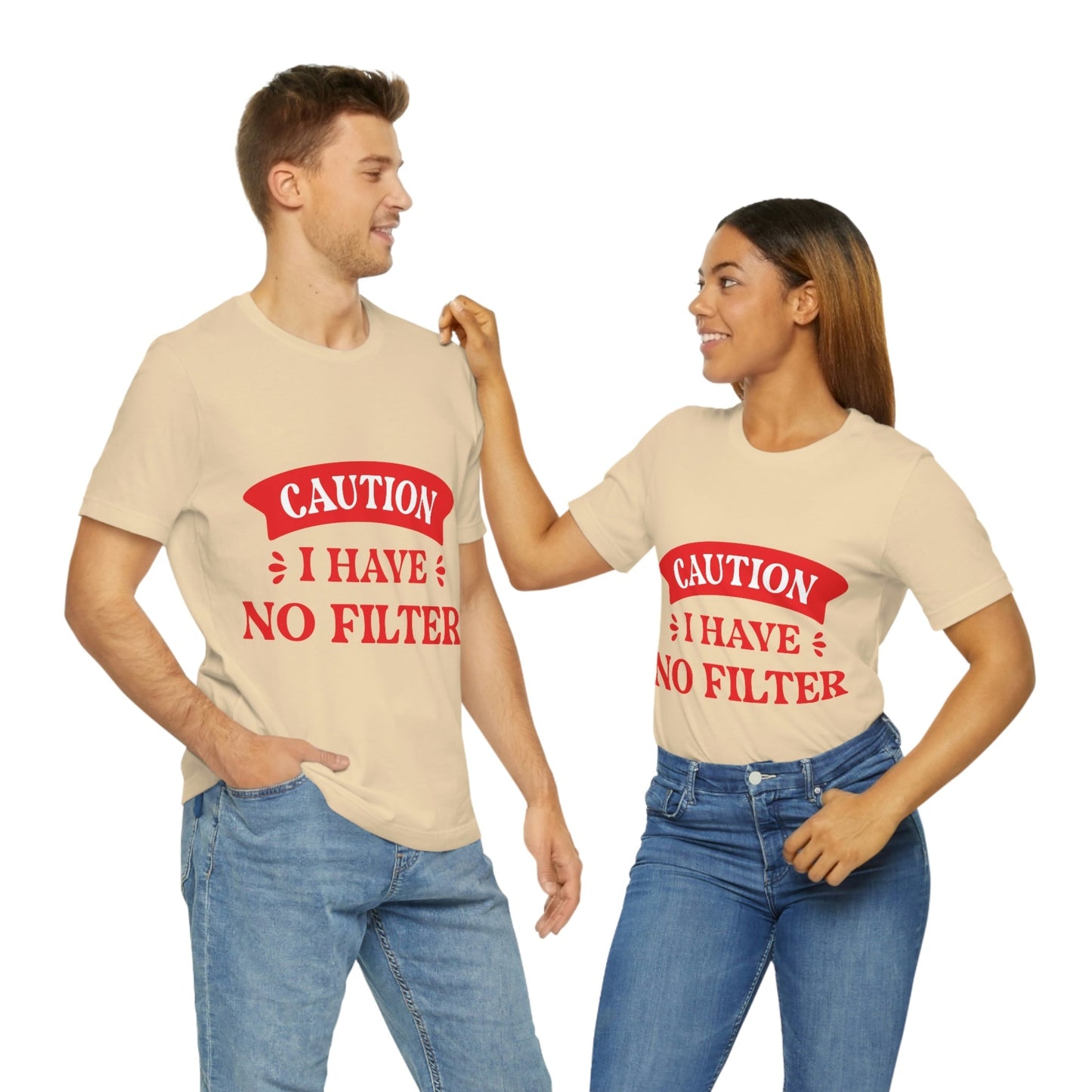 Caution I Have No Filter Humor Quotes Unisex Jersey Short Sleeve T-Shirt Ichaku [Perfect Gifts Selection]