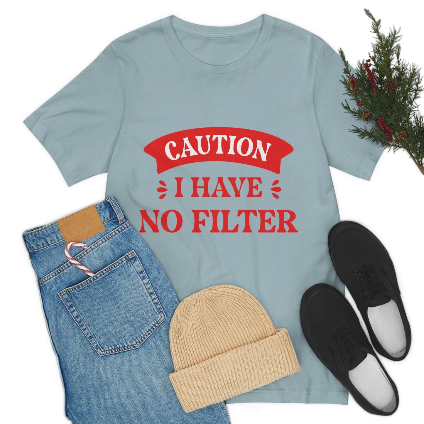 Caution I Have No Filter Humor Quotes Unisex Jersey Short Sleeve T-Shirt Ichaku [Perfect Gifts Selection]