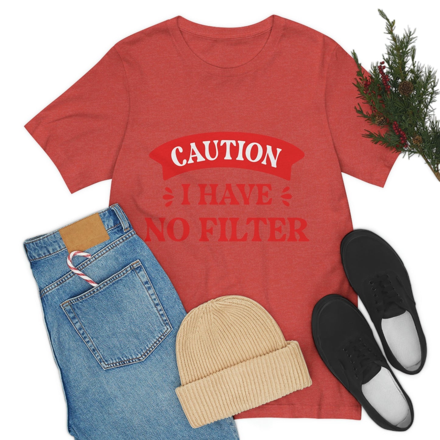 Caution I Have No Filter Humor Quotes Unisex Jersey Short Sleeve T-Shirt Ichaku [Perfect Gifts Selection]