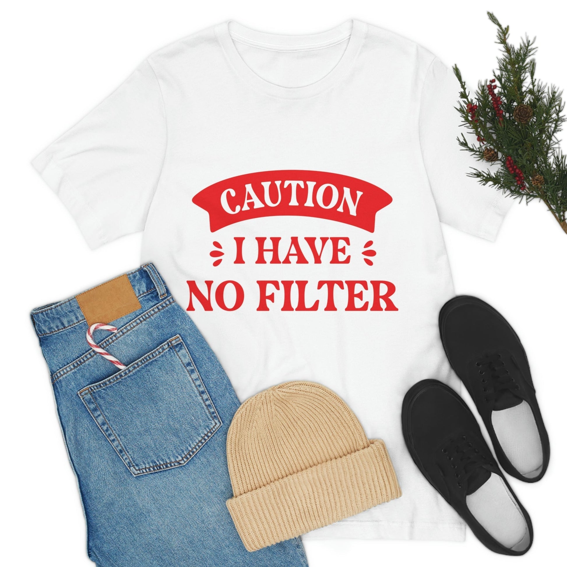 Caution I Have No Filter Humor Quotes Unisex Jersey Short Sleeve T-Shirt Ichaku [Perfect Gifts Selection]