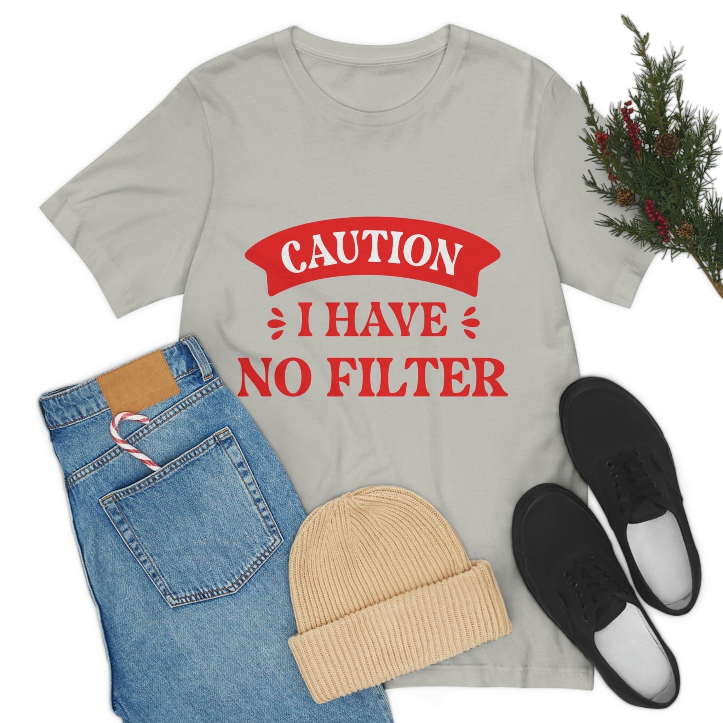 Caution I Have No Filter Humor Quotes Unisex Jersey Short Sleeve T-Shirt Ichaku [Perfect Gifts Selection]