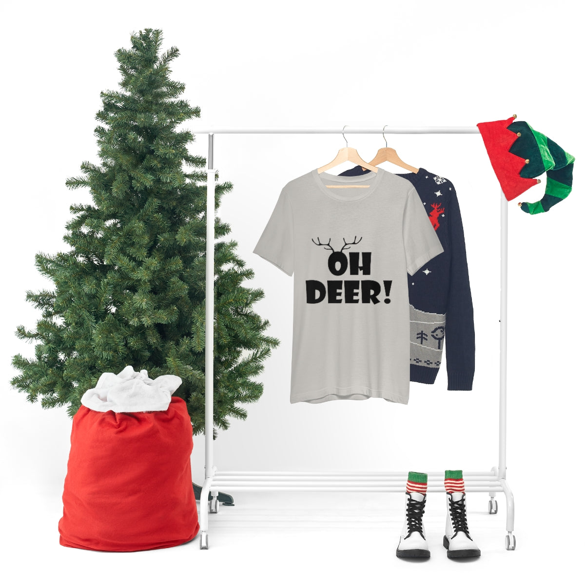 Christmas Deer Funny Text Slogan Unisex Jersey Short Sleeve T-Shirt Ichaku [Perfect Gifts Selection]