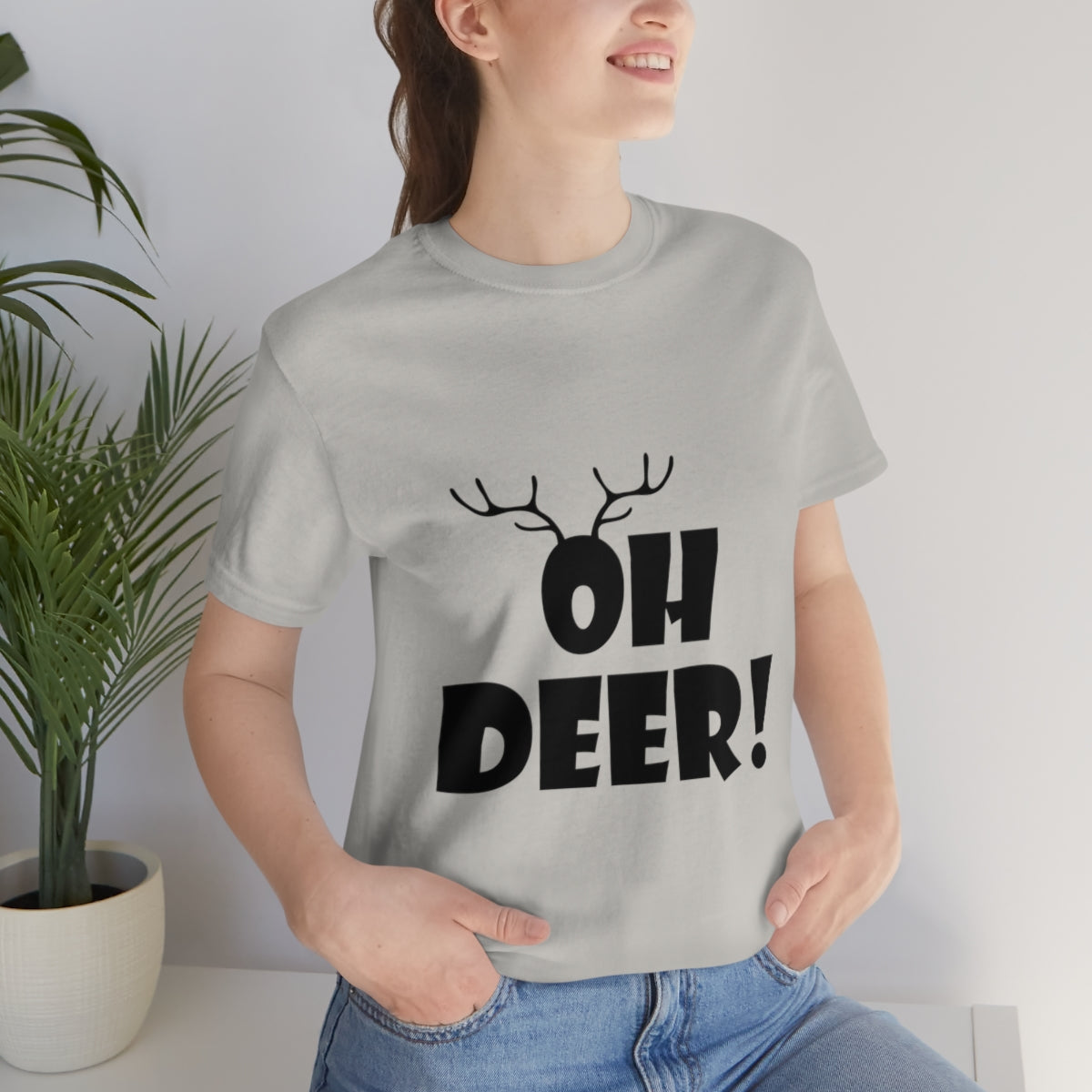 Christmas Deer Funny Text Slogan Unisex Jersey Short Sleeve T-Shirt Ichaku [Perfect Gifts Selection]