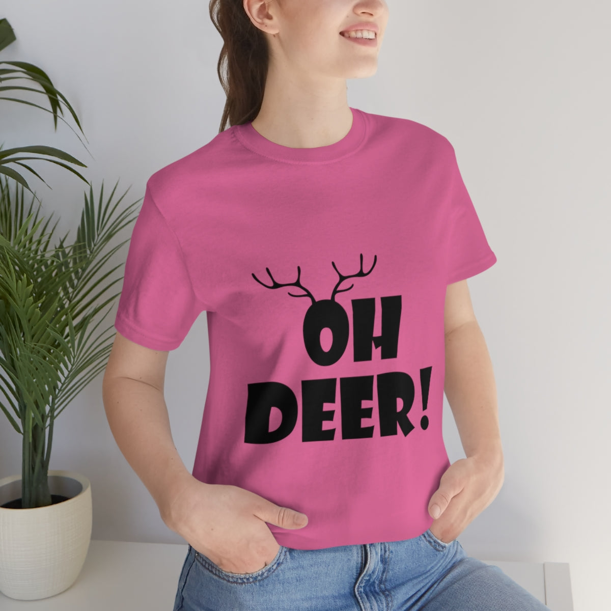 Christmas Deer Funny Text Slogan Unisex Jersey Short Sleeve T-Shirt Ichaku [Perfect Gifts Selection]