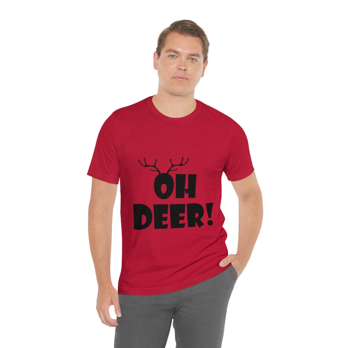 Christmas Deer Funny Text Slogan Unisex Jersey Short Sleeve T-Shirt Ichaku [Perfect Gifts Selection]