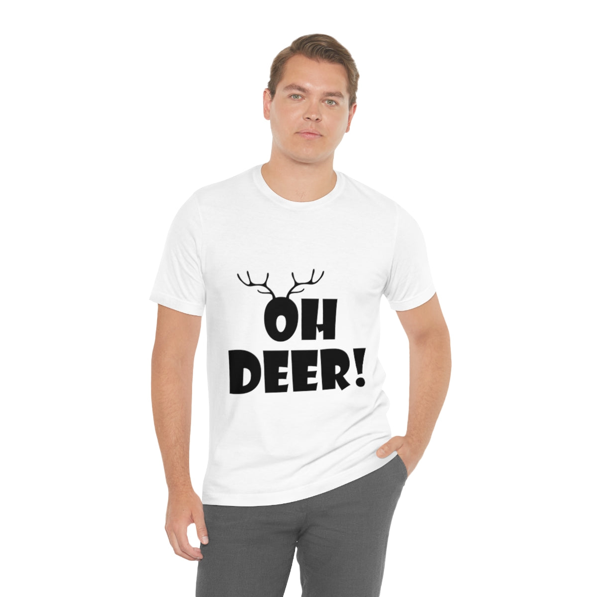 Christmas Deer Funny Text Slogan Unisex Jersey Short Sleeve T-Shirt Ichaku [Perfect Gifts Selection]