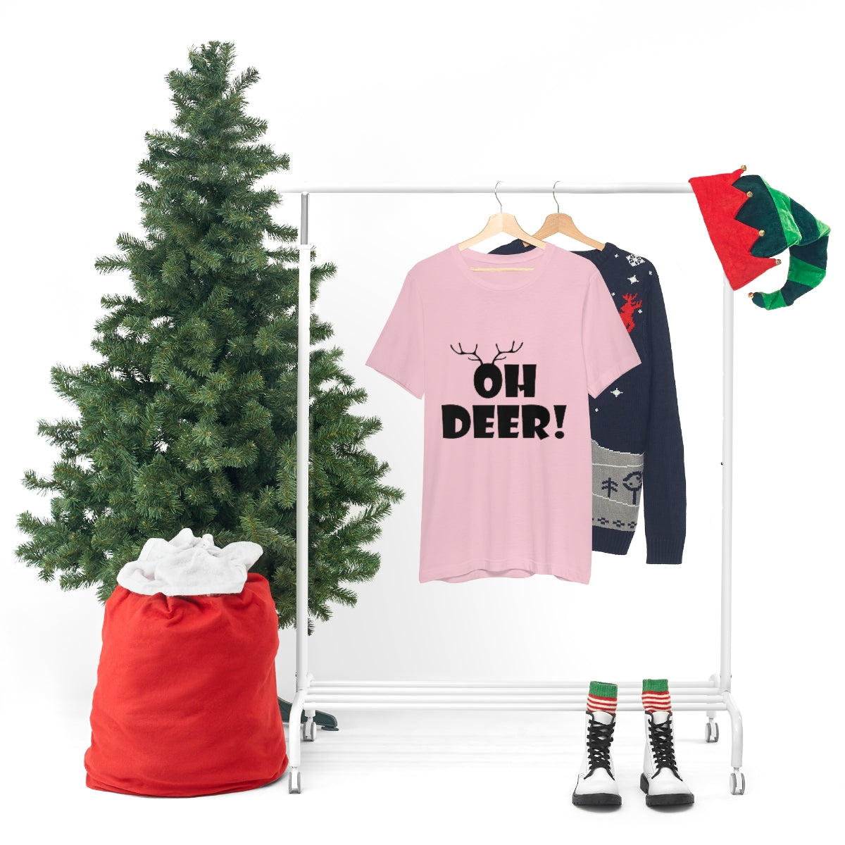 Christmas Deer Funny Text Slogan Unisex Jersey Short Sleeve T-Shirt Ichaku [Perfect Gifts Selection]