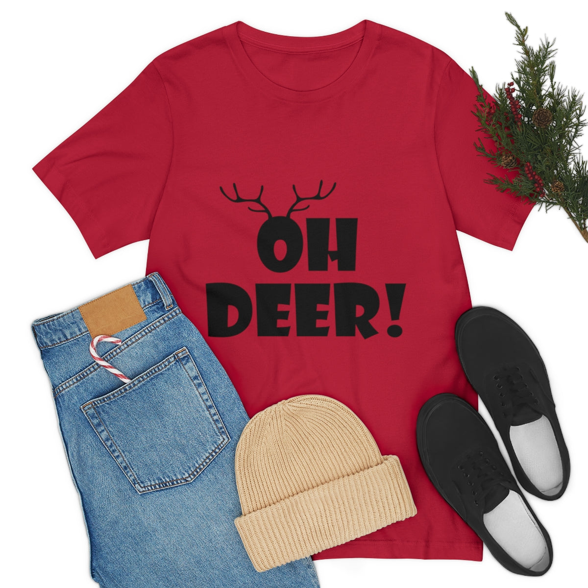 Christmas Deer Funny Text Slogan Unisex Jersey Short Sleeve T-Shirt Ichaku [Perfect Gifts Selection]