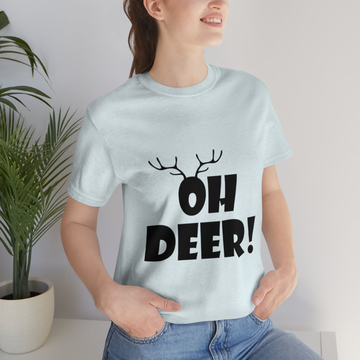 Christmas Deer Funny Text Slogan Unisex Jersey Short Sleeve T-Shirt Ichaku [Perfect Gifts Selection]