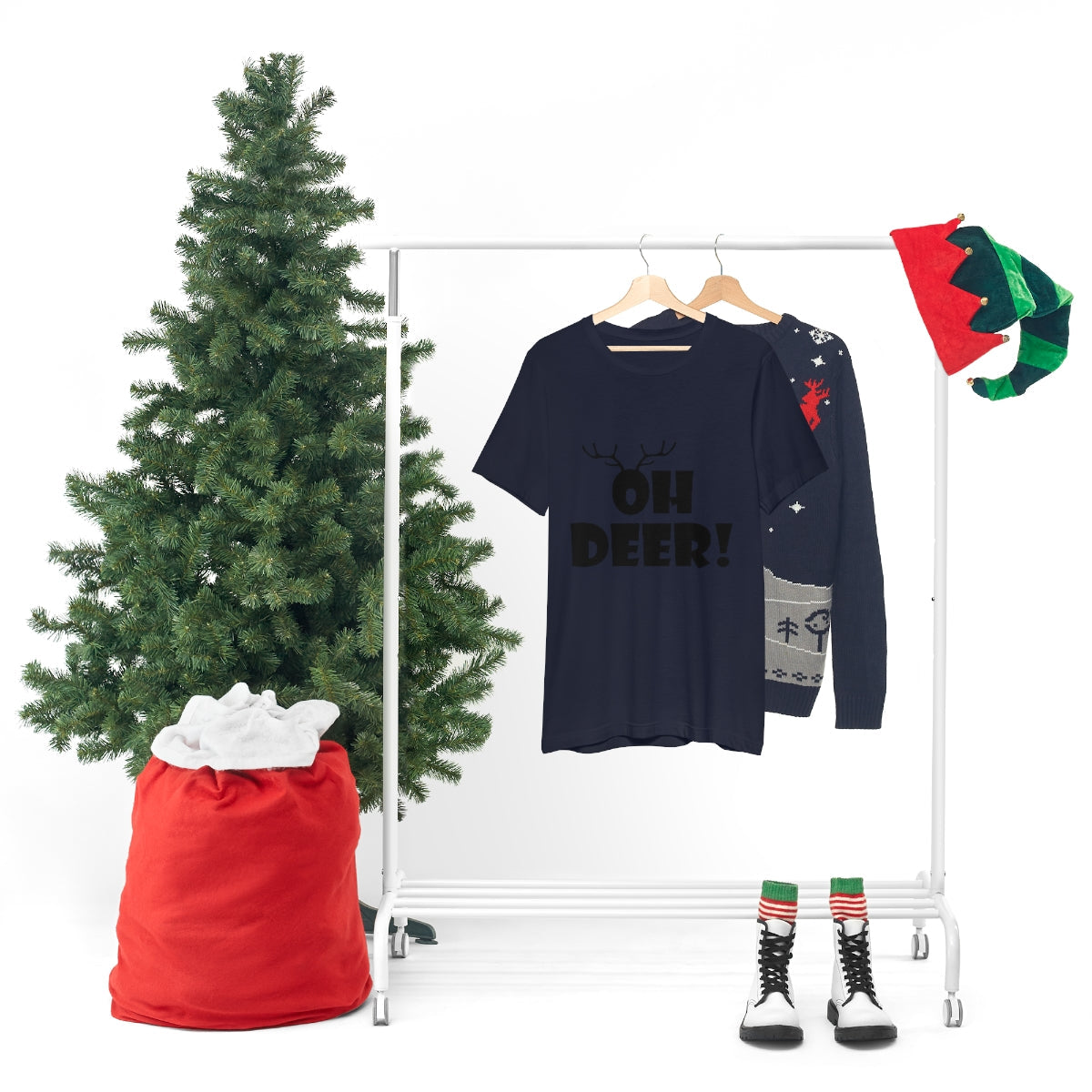 Christmas Deer Funny Text Slogan Unisex Jersey Short Sleeve T-Shirt Ichaku [Perfect Gifts Selection]