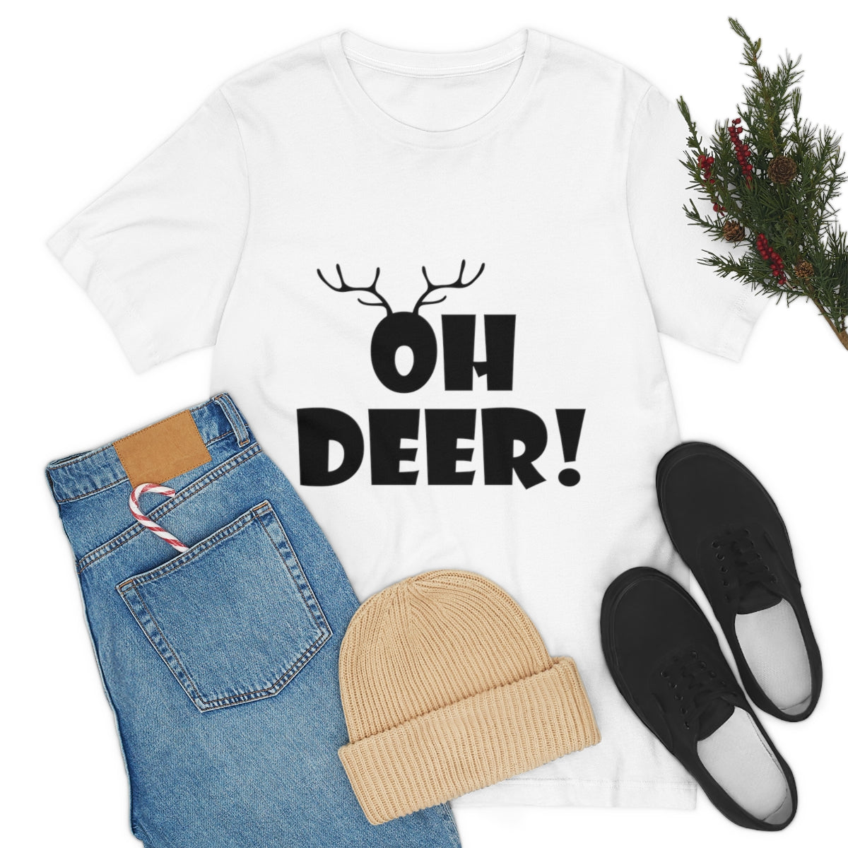 Christmas Deer Funny Text Slogan Unisex Jersey Short Sleeve T-Shirt Ichaku [Perfect Gifts Selection]