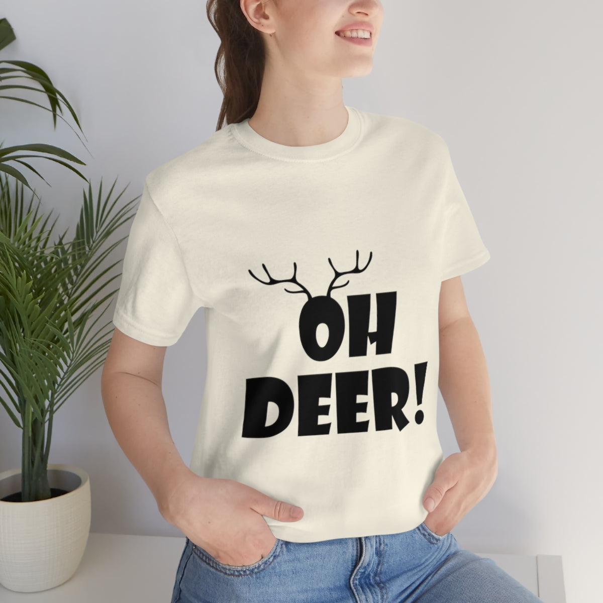 Christmas Deer Funny Text Slogan Unisex Jersey Short Sleeve T-Shirt Ichaku [Perfect Gifts Selection]