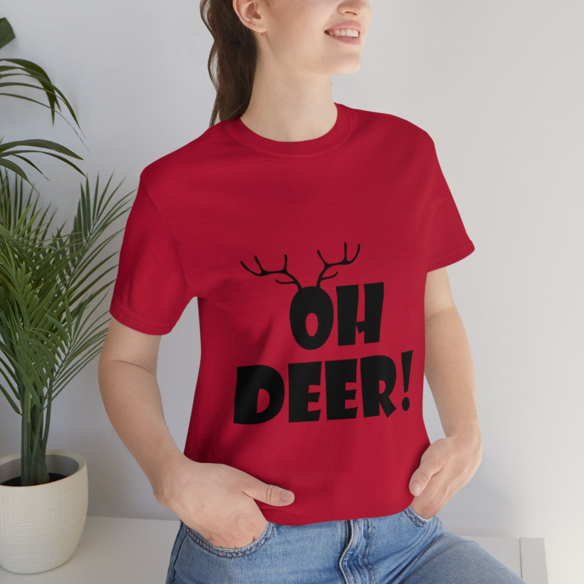 Christmas Deer Funny Text Slogan Unisex Jersey Short Sleeve T-Shirt Ichaku [Perfect Gifts Selection]