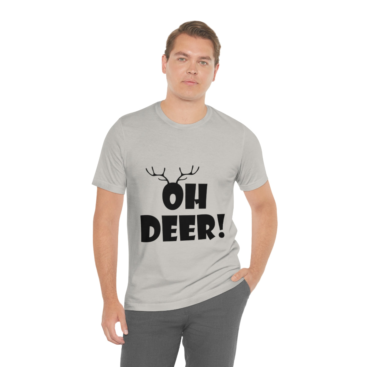 Christmas Deer Funny Text Slogan Unisex Jersey Short Sleeve T-Shirt Ichaku [Perfect Gifts Selection]