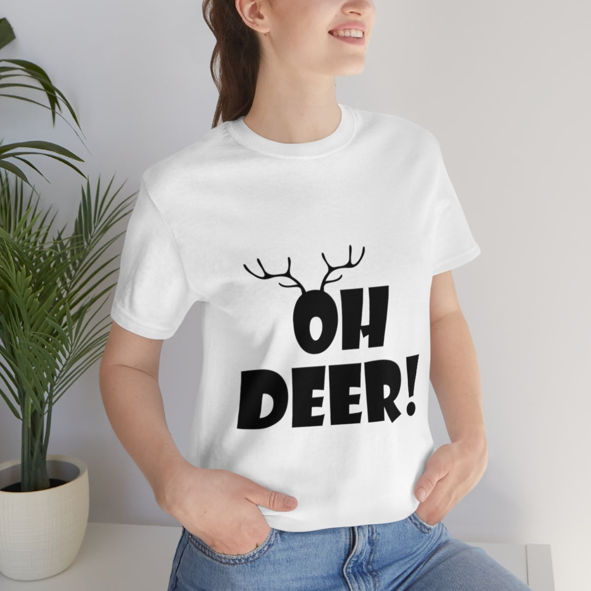 Christmas Deer Funny Text Slogan Unisex Jersey Short Sleeve T-Shirt Ichaku [Perfect Gifts Selection]