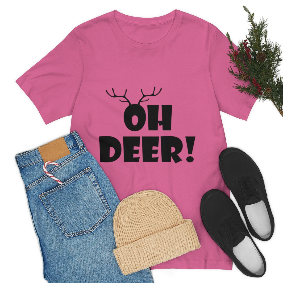 Christmas Deer Funny Text Slogan Unisex Jersey Short Sleeve T-Shirt Ichaku [Perfect Gifts Selection]