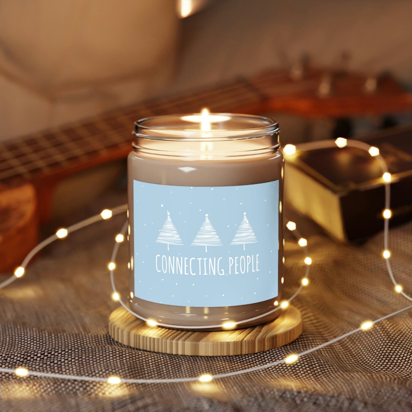 Christmas Tree Connecting People Happy New Year Winter Slogans Scented Candle Up to 60h Soy Wax 9oz Ichaku [Perfect Gifts Selection]