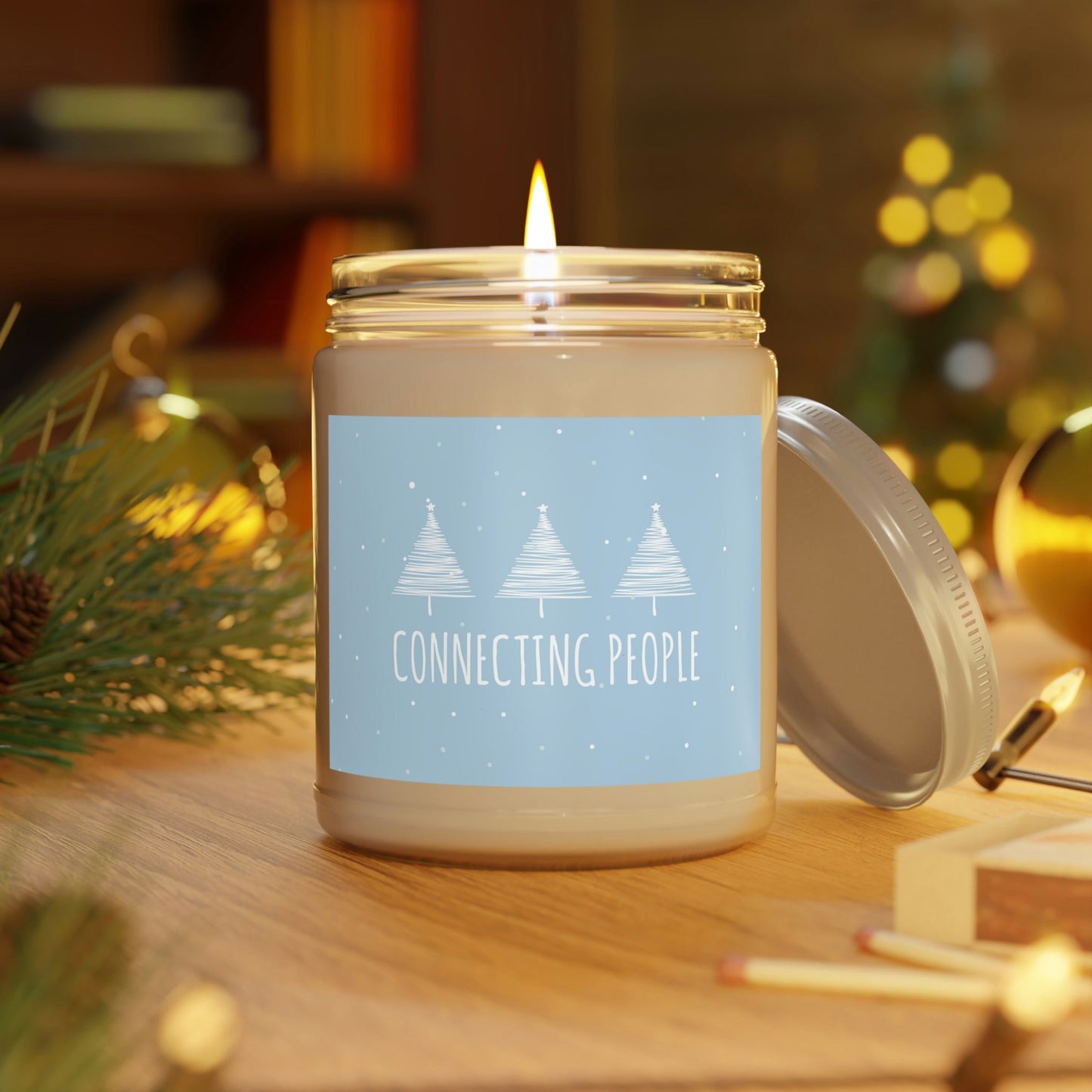 Christmas Tree Connecting People Happy New Year Winter Slogans Scented Candle Up to 60h Soy Wax 9oz Ichaku [Perfect Gifts Selection]