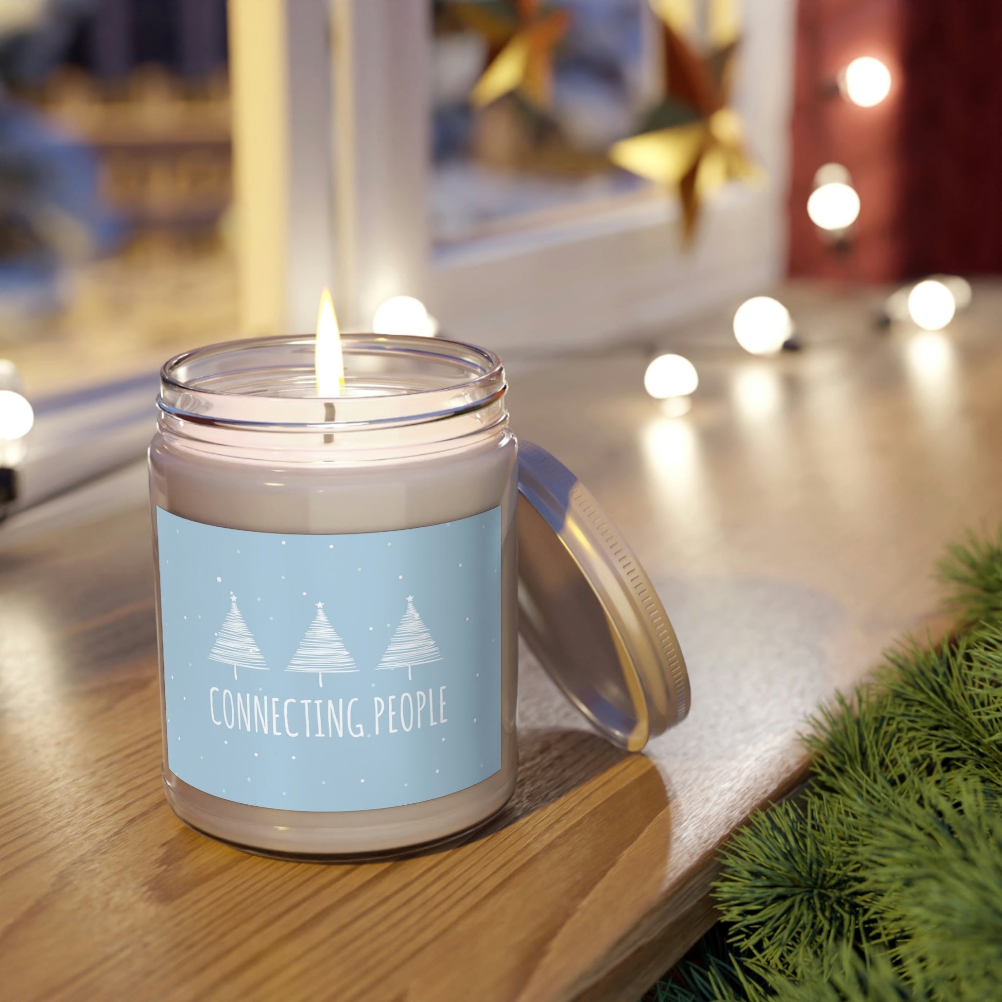 Christmas Tree Connecting People Happy New Year Winter Slogans Scented Candle Up to 60h Soy Wax 9oz Ichaku [Perfect Gifts Selection]