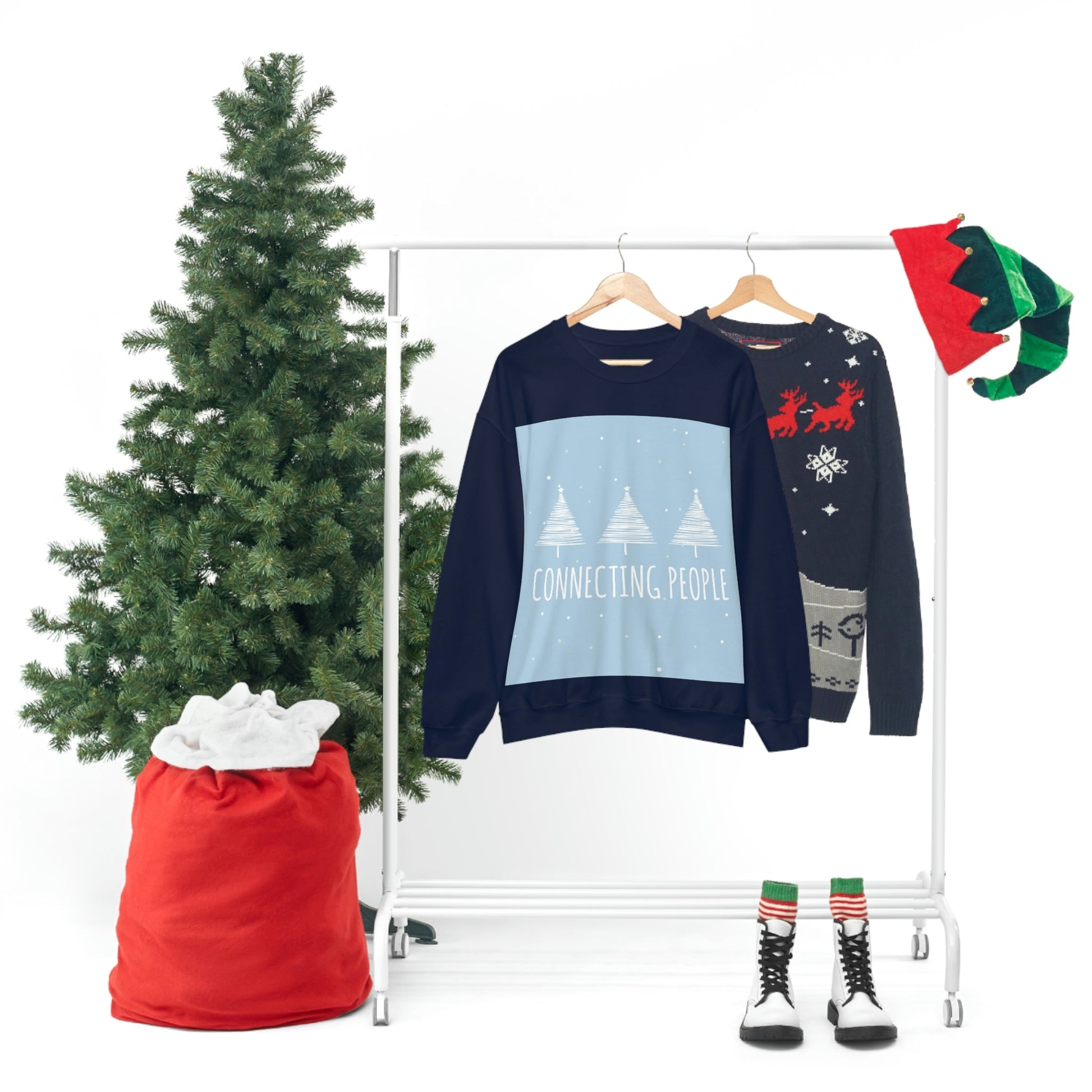 Christmas Tree Connecting People Happy New Year Winter Slogans Unisex Heavy Blend™ Crewneck Sweatshirt Ichaku [Perfect Gifts Selection]