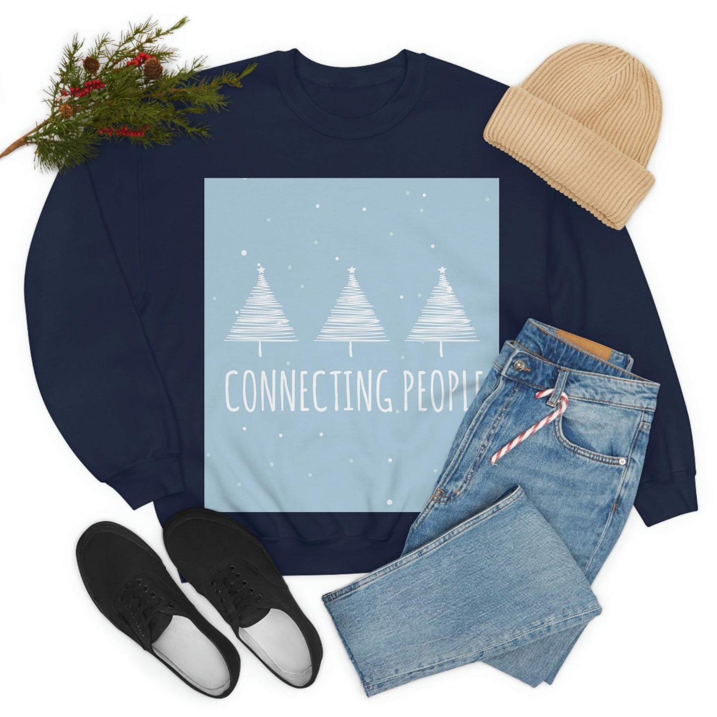 Christmas Tree Connecting People Happy New Year Winter Slogans Unisex Heavy Blend™ Crewneck Sweatshirt Ichaku [Perfect Gifts Selection]