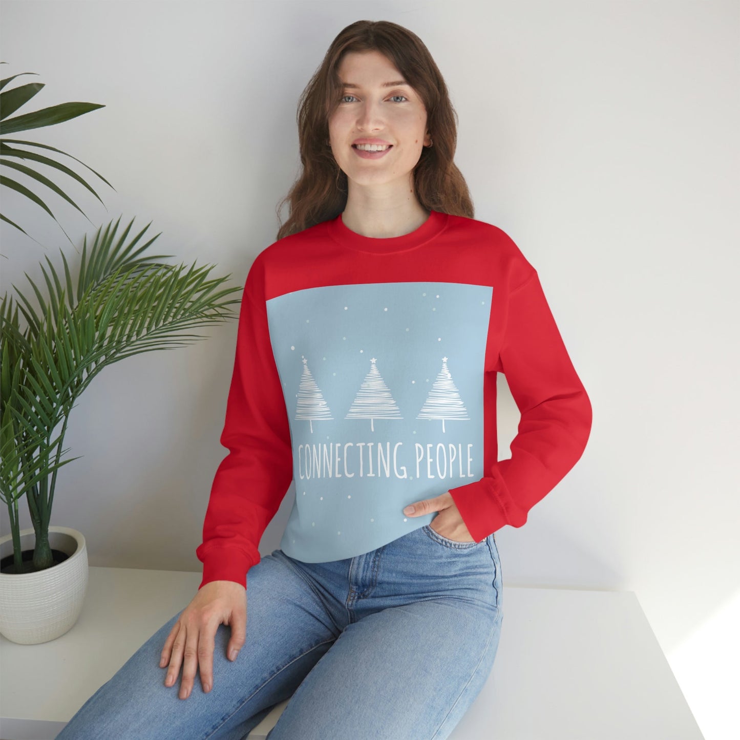 Christmas Tree Connecting People Happy New Year Winter Slogans Unisex Heavy Blend™ Crewneck Sweatshirt Ichaku [Perfect Gifts Selection]