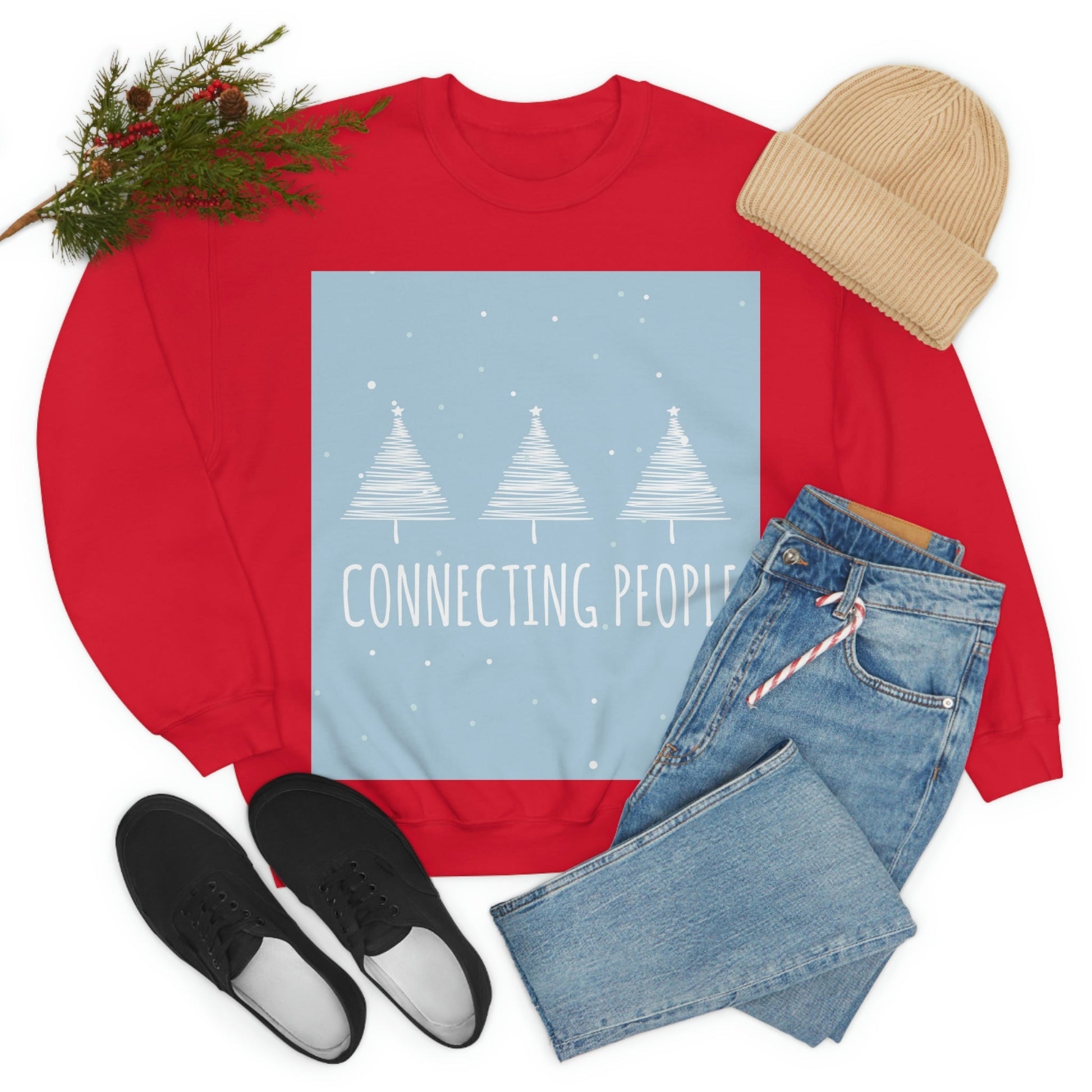 Christmas Tree Connecting People Happy New Year Winter Slogans Unisex Heavy Blend™ Crewneck Sweatshirt Ichaku [Perfect Gifts Selection]