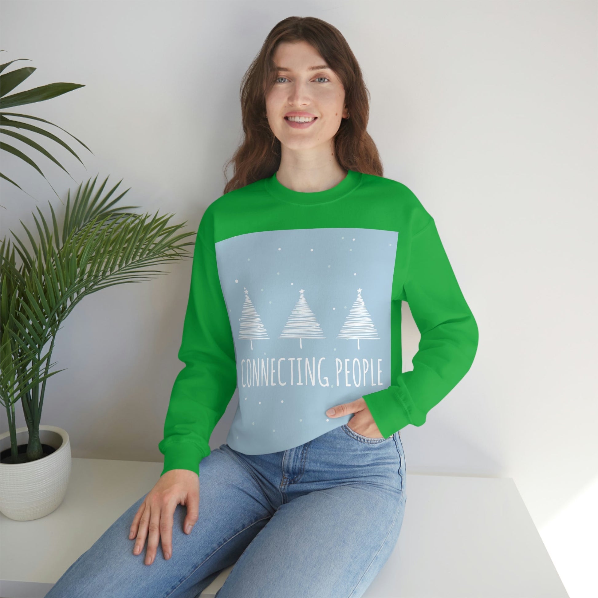 Christmas Tree Connecting People Happy New Year Winter Slogans Unisex Heavy Blend™ Crewneck Sweatshirt Ichaku [Perfect Gifts Selection]