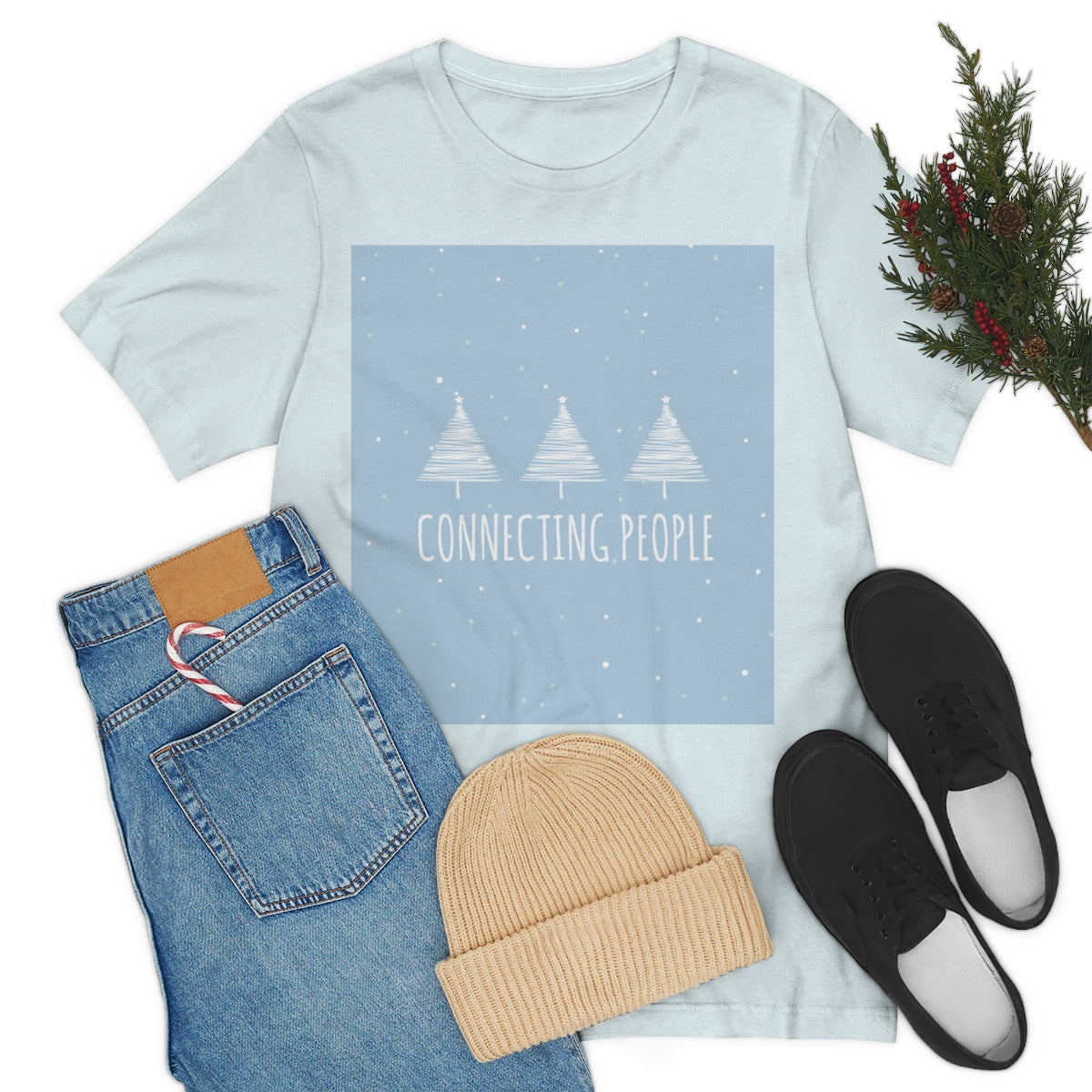 Christmas Tree Connecting People Happy New Year Winter Slogans Unisex Jersey Short Sleeve T-Shirt Ichaku [Perfect Gifts Selection]