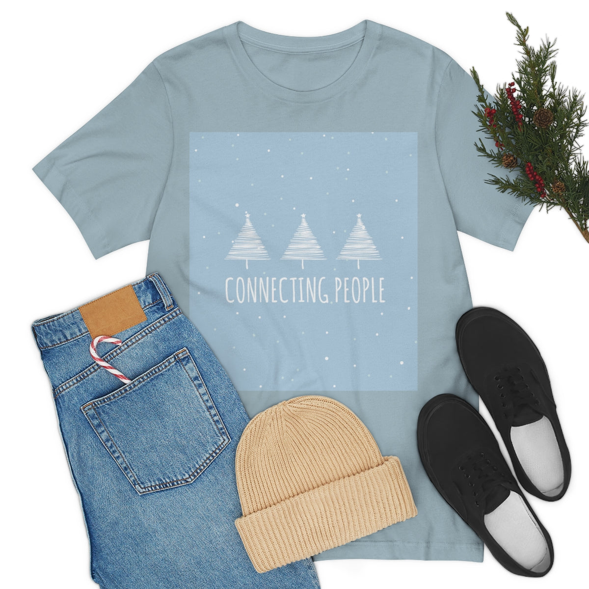 Christmas Tree Connecting People Happy New Year Winter Slogans Unisex Jersey Short Sleeve T-Shirt Ichaku [Perfect Gifts Selection]