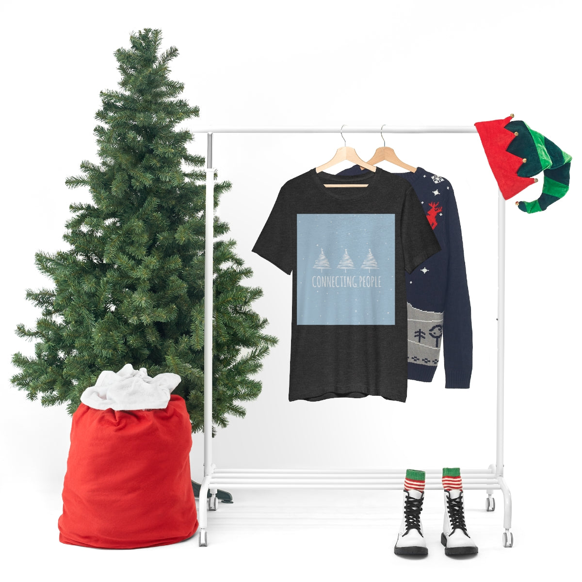 Christmas Tree Connecting People Happy New Year Winter Slogans Unisex Jersey Short Sleeve T-Shirt Ichaku [Perfect Gifts Selection]