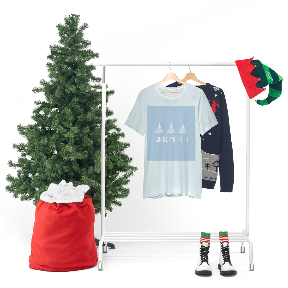 Christmas Tree Connecting People Happy New Year Winter Slogans Unisex Jersey Short Sleeve T-Shirt Ichaku [Perfect Gifts Selection]