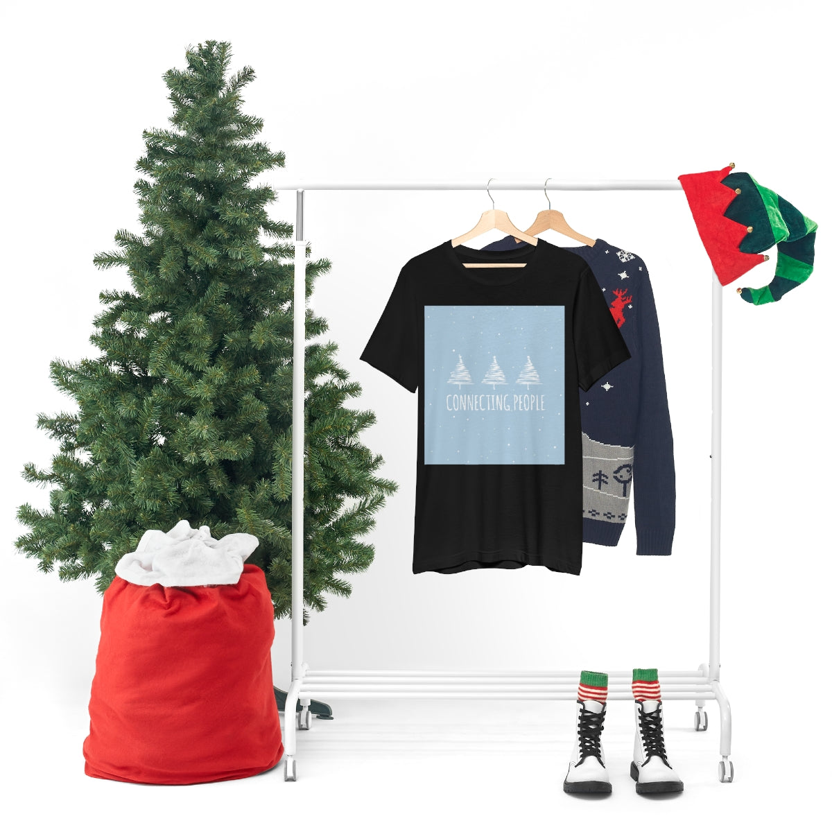 Christmas Tree Connecting People Happy New Year Winter Slogans Unisex Jersey Short Sleeve T-Shirt Ichaku [Perfect Gifts Selection]