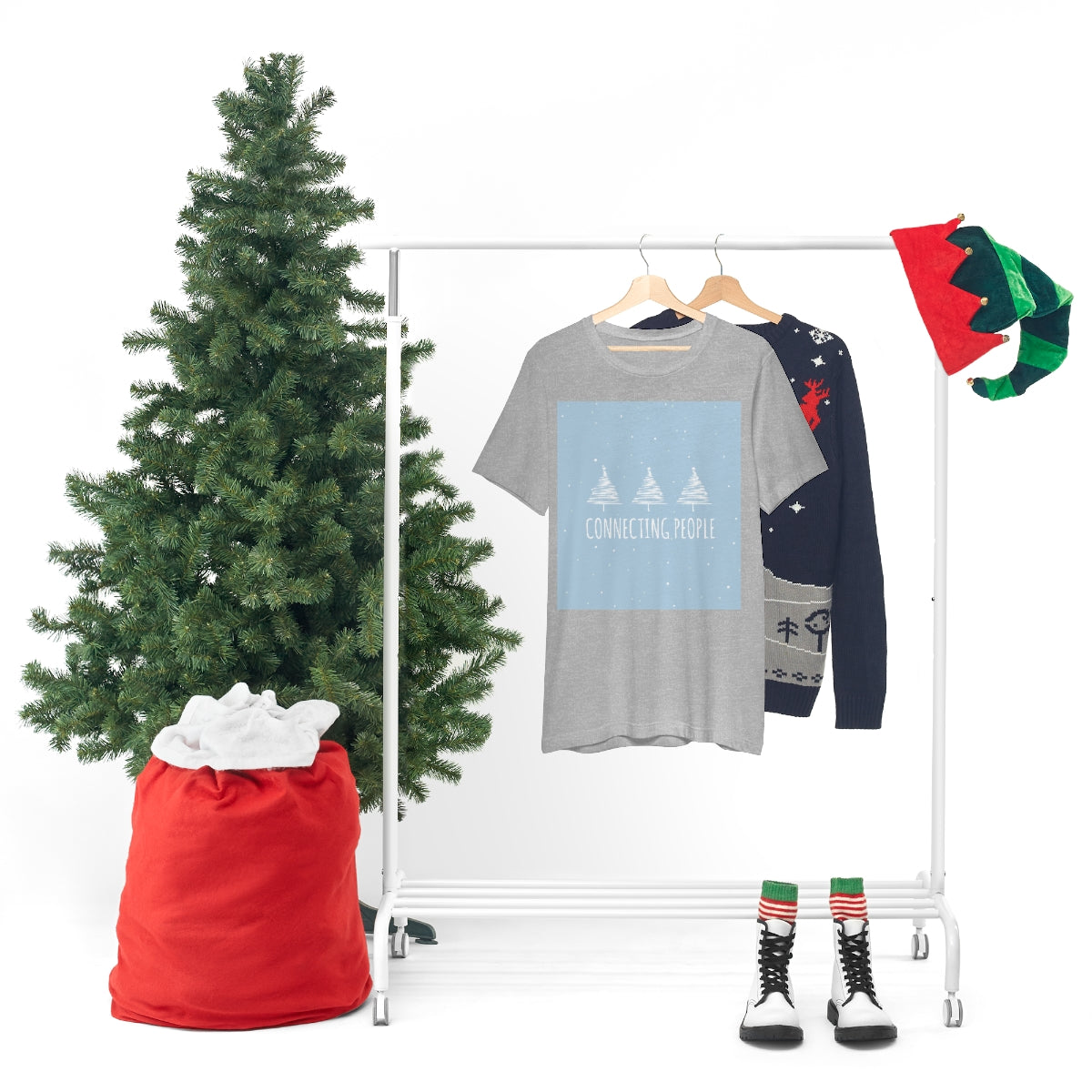 Christmas Tree Connecting People Happy New Year Winter Slogans Unisex Jersey Short Sleeve T-Shirt Ichaku [Perfect Gifts Selection]