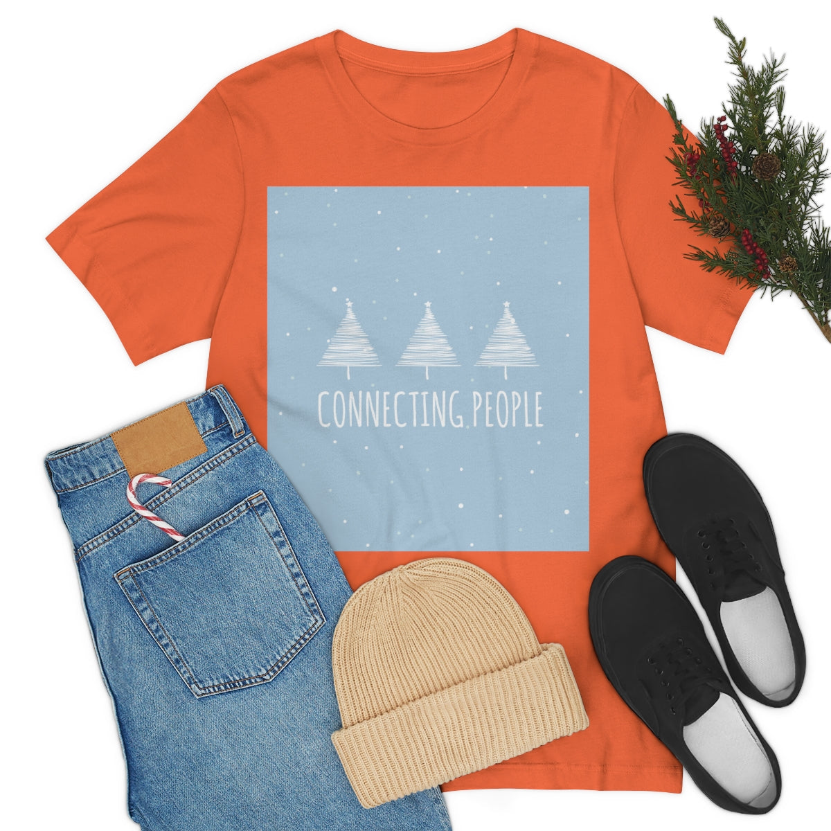 Christmas Tree Connecting People Happy New Year Winter Slogans Unisex Jersey Short Sleeve T-Shirt Ichaku [Perfect Gifts Selection]