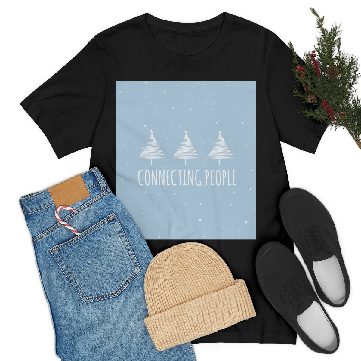 Christmas Tree Connecting People Happy New Year Winter Slogans Unisex Jersey Short Sleeve T-Shirt Ichaku [Perfect Gifts Selection]