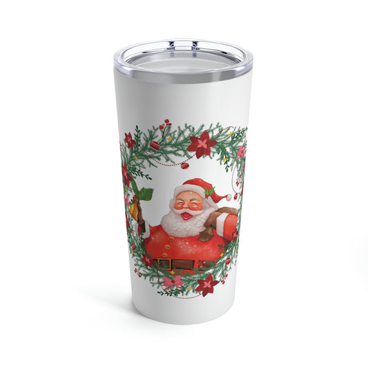 Christmas Wreath Santa Claus Traditional Stainless Steel Hot or Cold Vacuum Tumbler 20oz Ichaku [Perfect Gifts Selection]