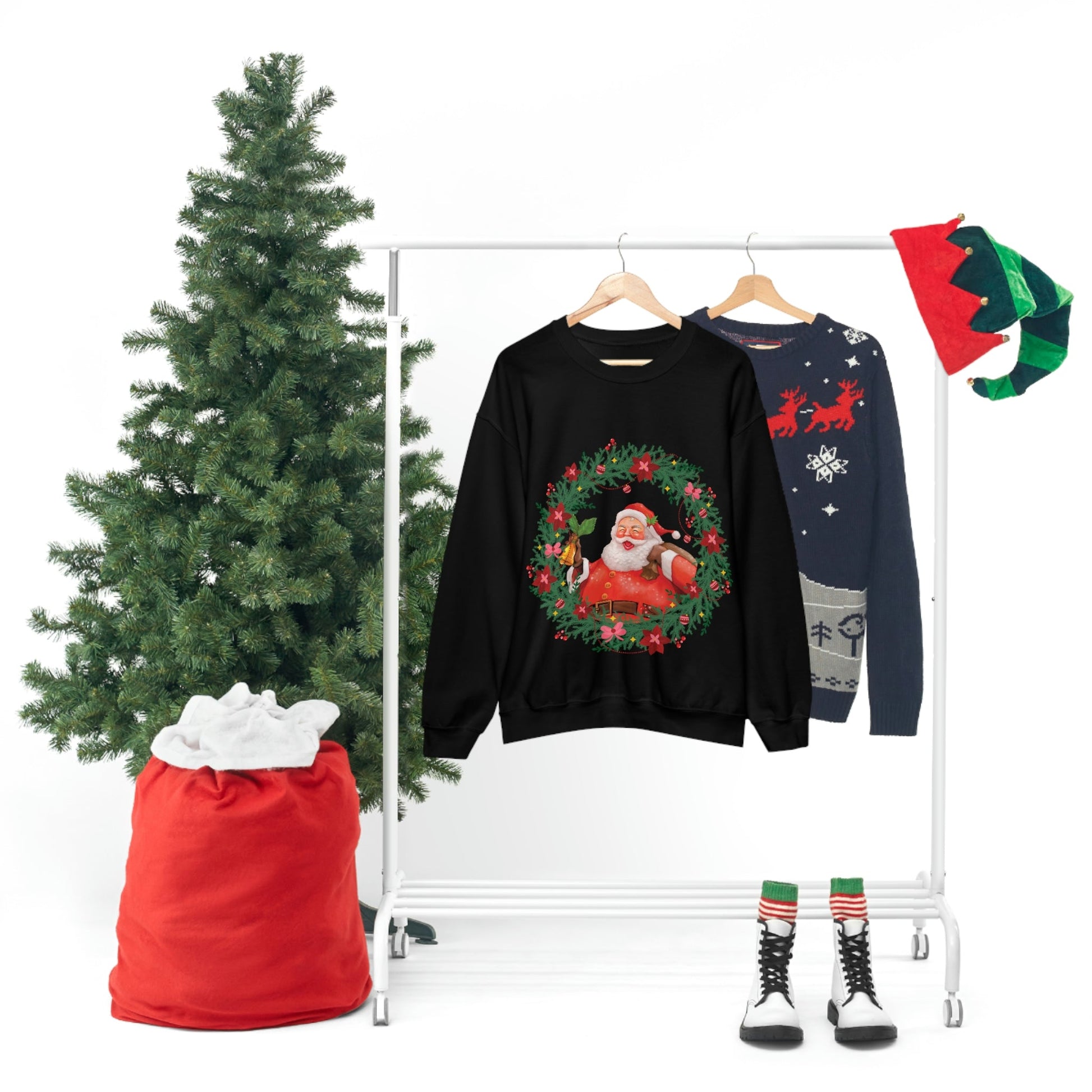 Christmas Wreath Santa Claus Traditional Unisex Heavy Blend™ Crewneck Sweatshirt Ichaku [Perfect Gifts Selection]